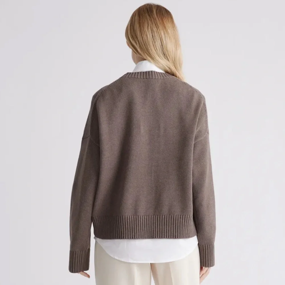 NWT Quince 100% Organic Cotton Boyfriend Crew Sweater - Small - Heather Brown - Picture 6 of 8